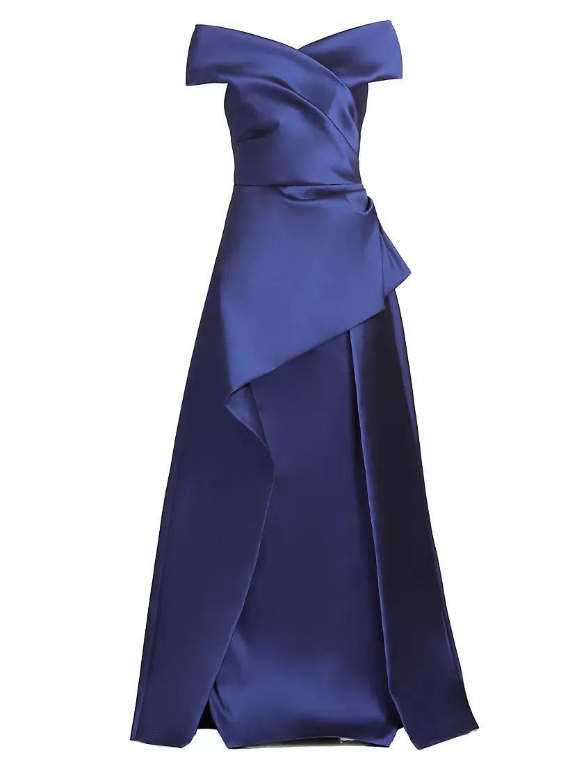 Off-The-Shoulder Mikado Satin Peplum Gown Product Image