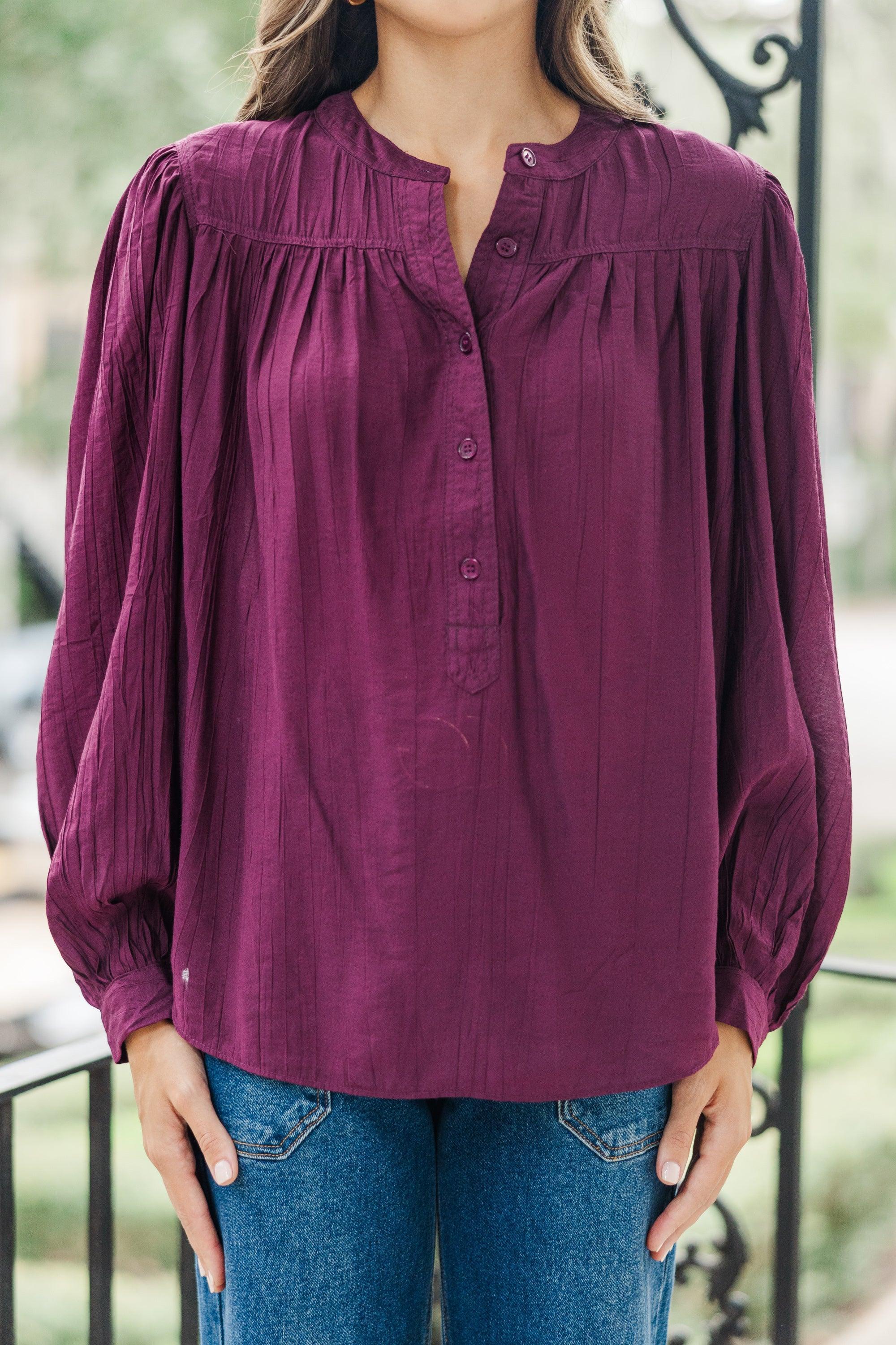 Show It Off Burgundy Red Button Down Blouse Female Product Image