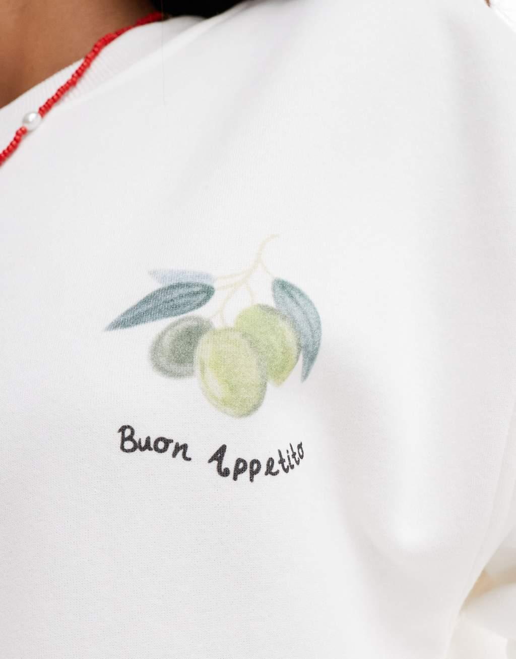 Bailey Rose relaxed sweatshirt with Buon Appetito in cream Product Image