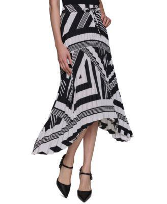 Karl Lagerfeld Paris Womens Printed Pleated Pull-On Asymmetrical-Hem Midi Skirt Product Image