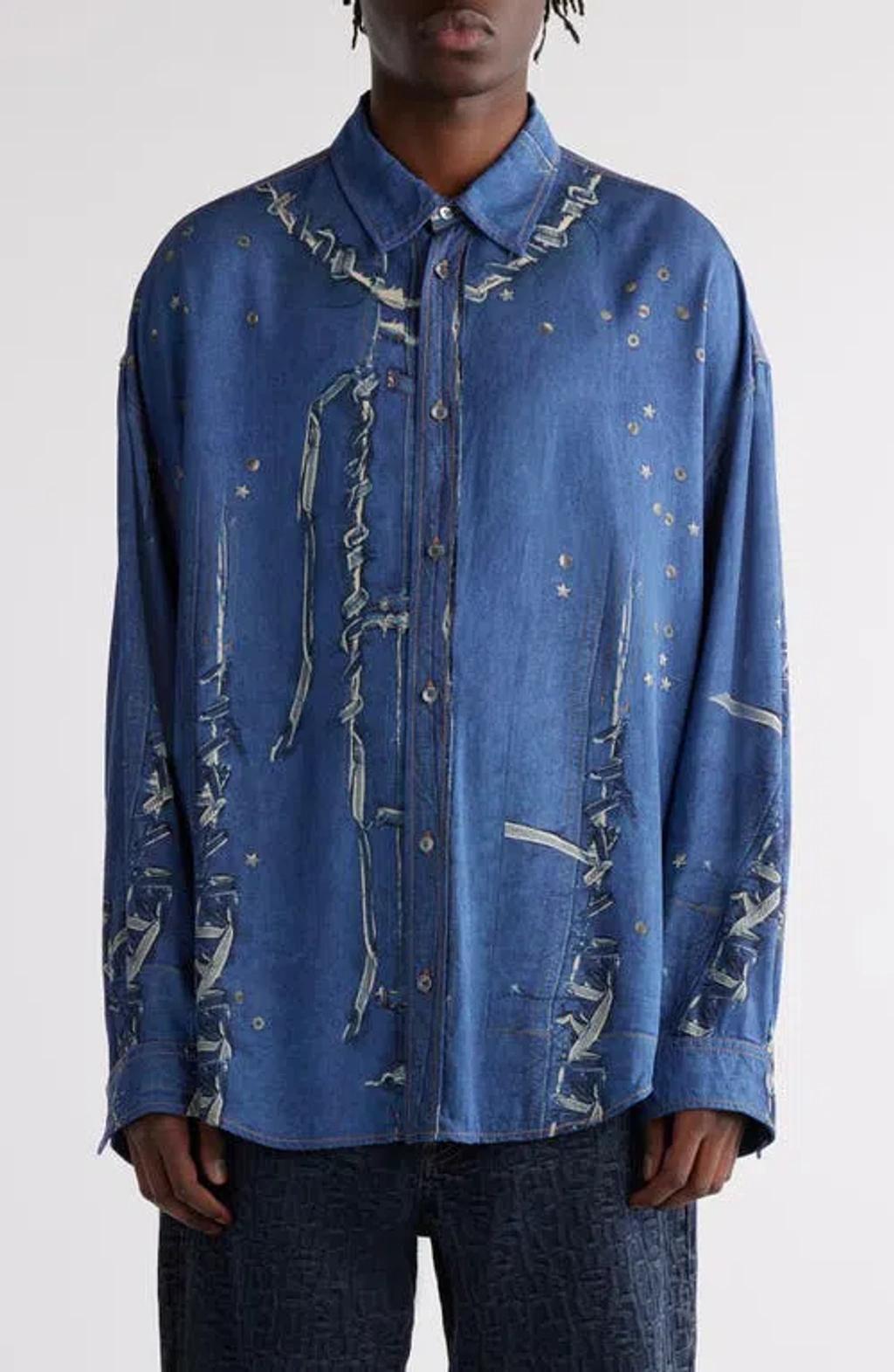 ACNE STUDIOS Long Sleeve Shirt In Navy Multi Product Image