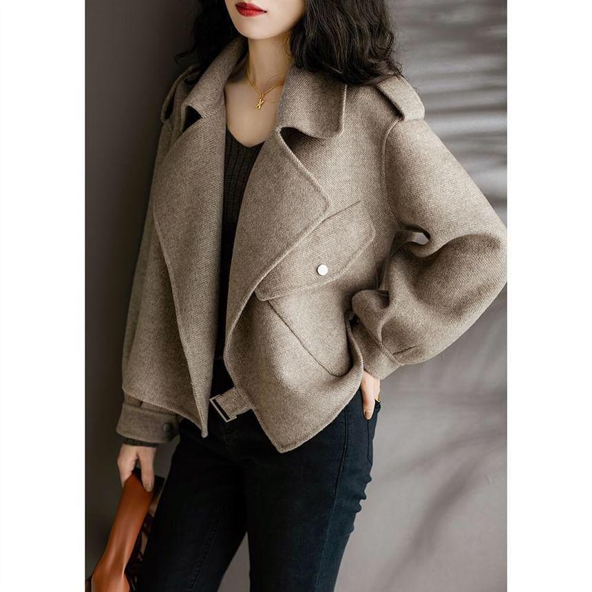 Lapel Collared Plain Cropped Coat Product Image