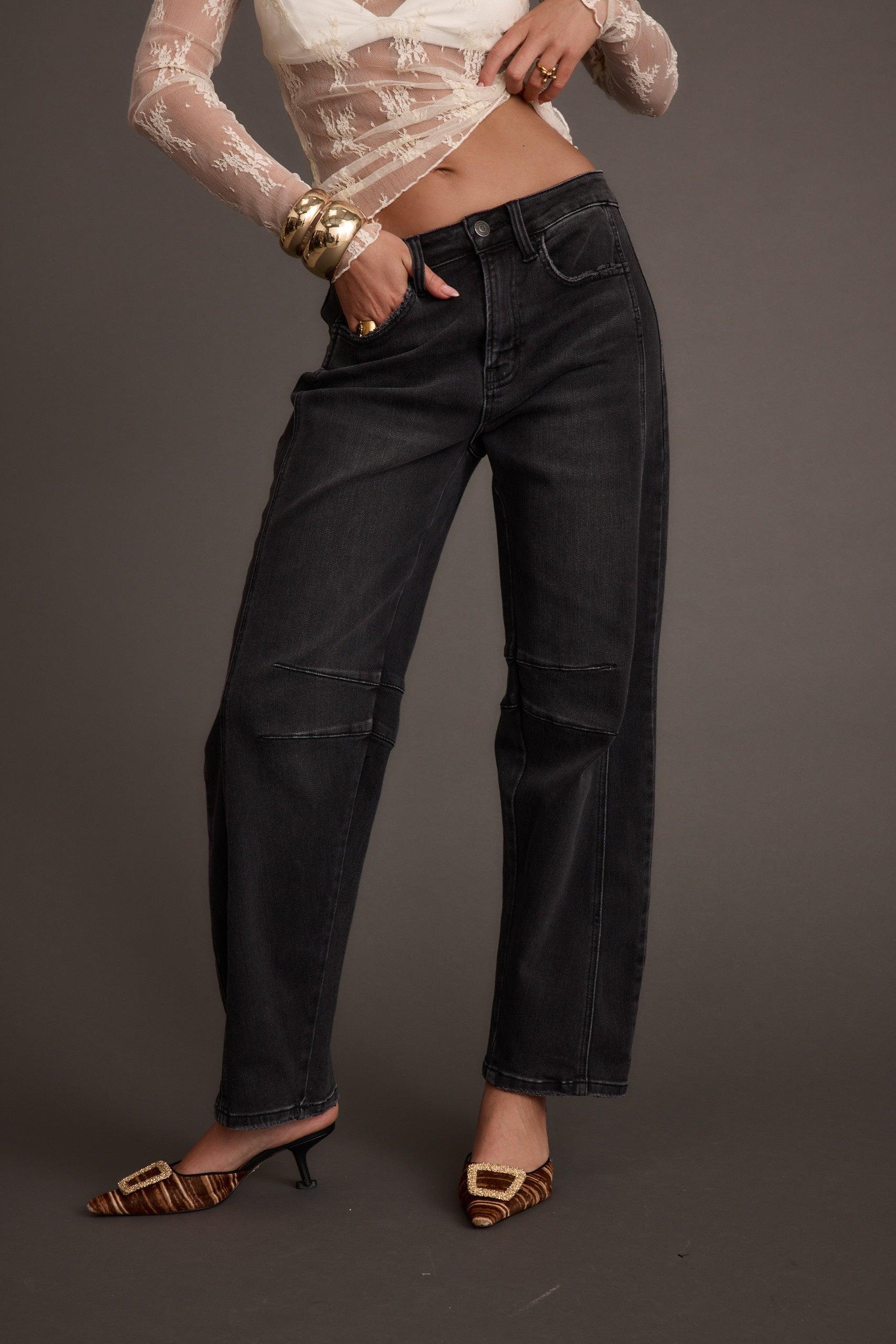 Muse Washed Black Barrel Denim Jeans Product Image