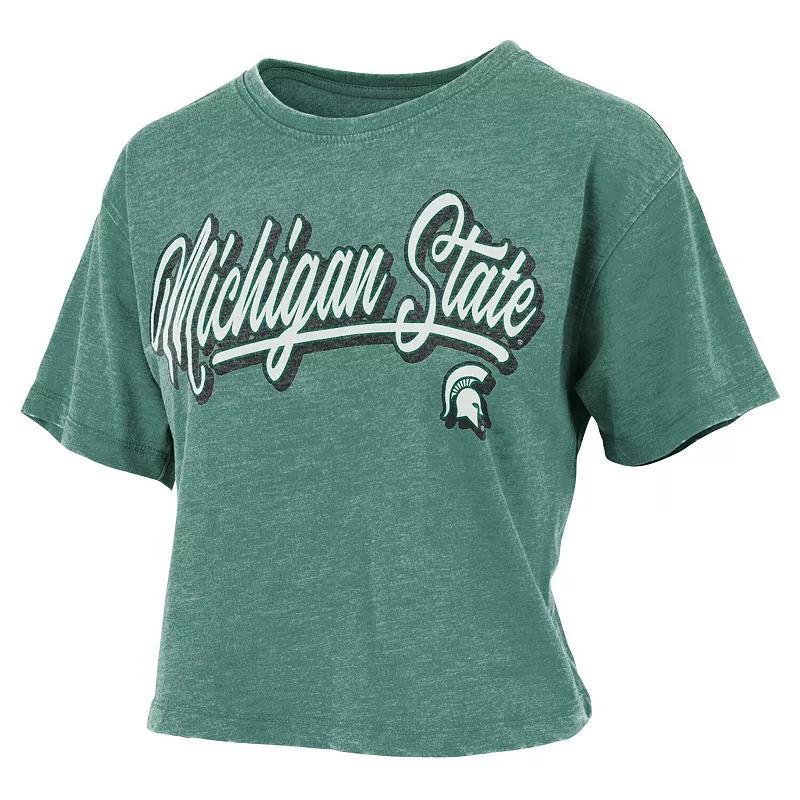 Womens Pressbox Michigan State Spartans Team Script Harlow Vintage Waist Length T-Shirt Product Image