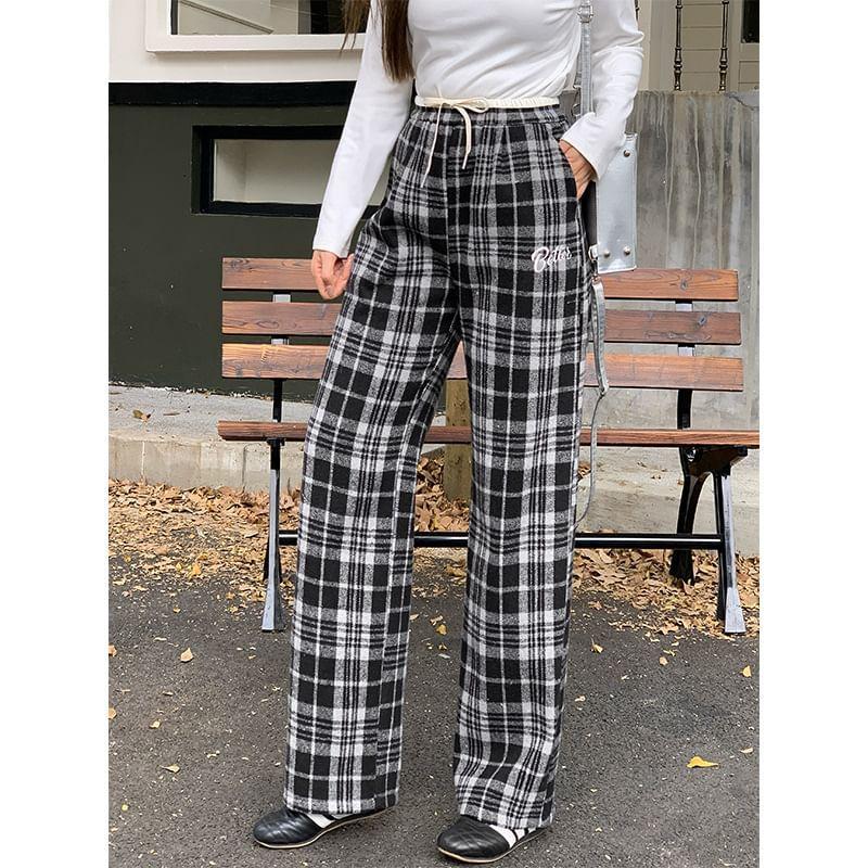 High Rise Plaid Wide Leg Pants product image