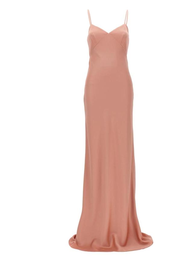 Sculpted Gown With Satin Finish And V-neckline In Pink Product Image