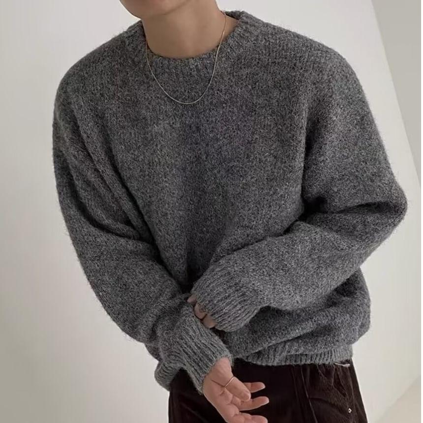 Crew Neck Plain Oversized Sweater Product Image