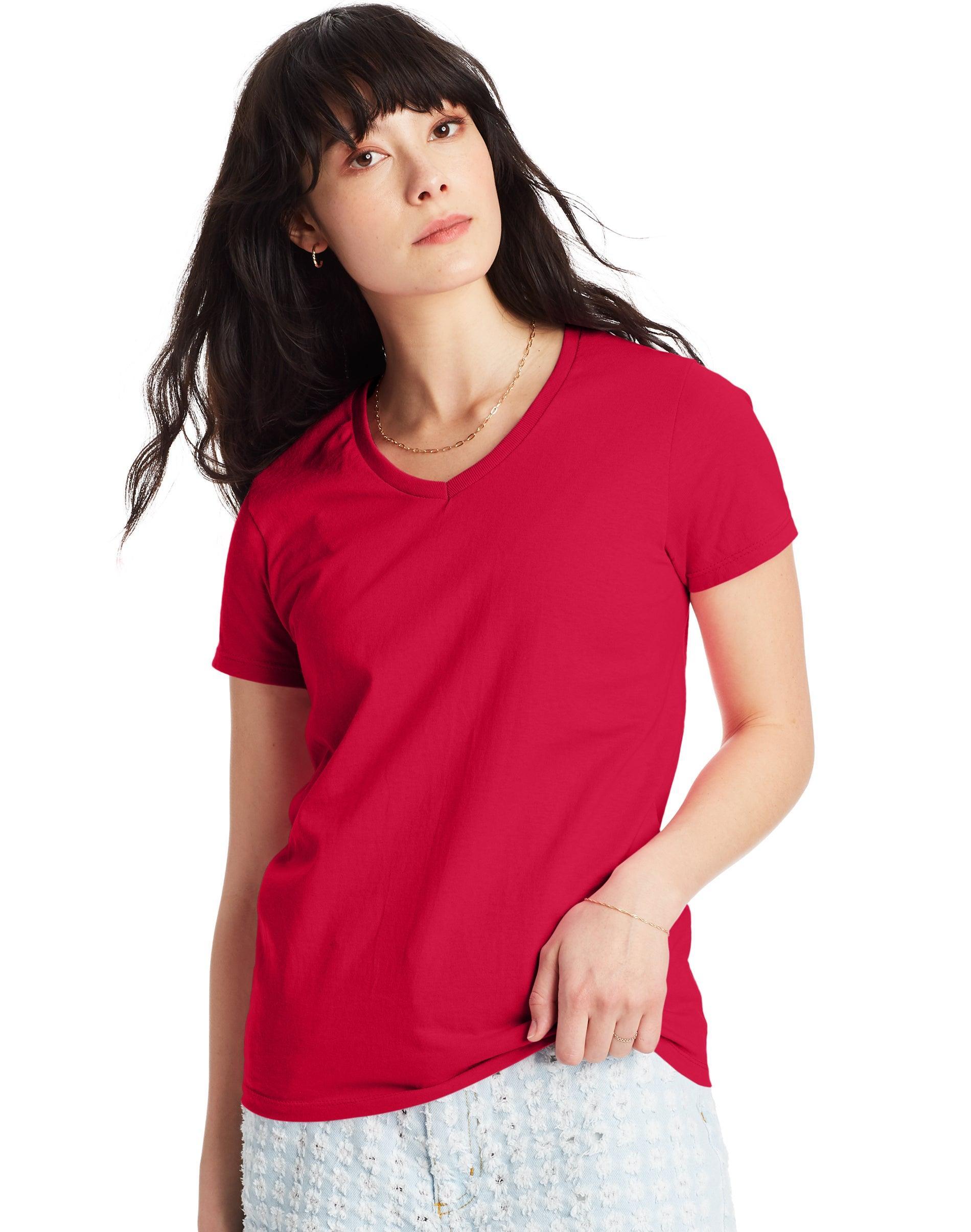 Hanes Essentials Womens Cotton V-Neck T-Shirt, 2-Pack Deep Red 2XL Product Image