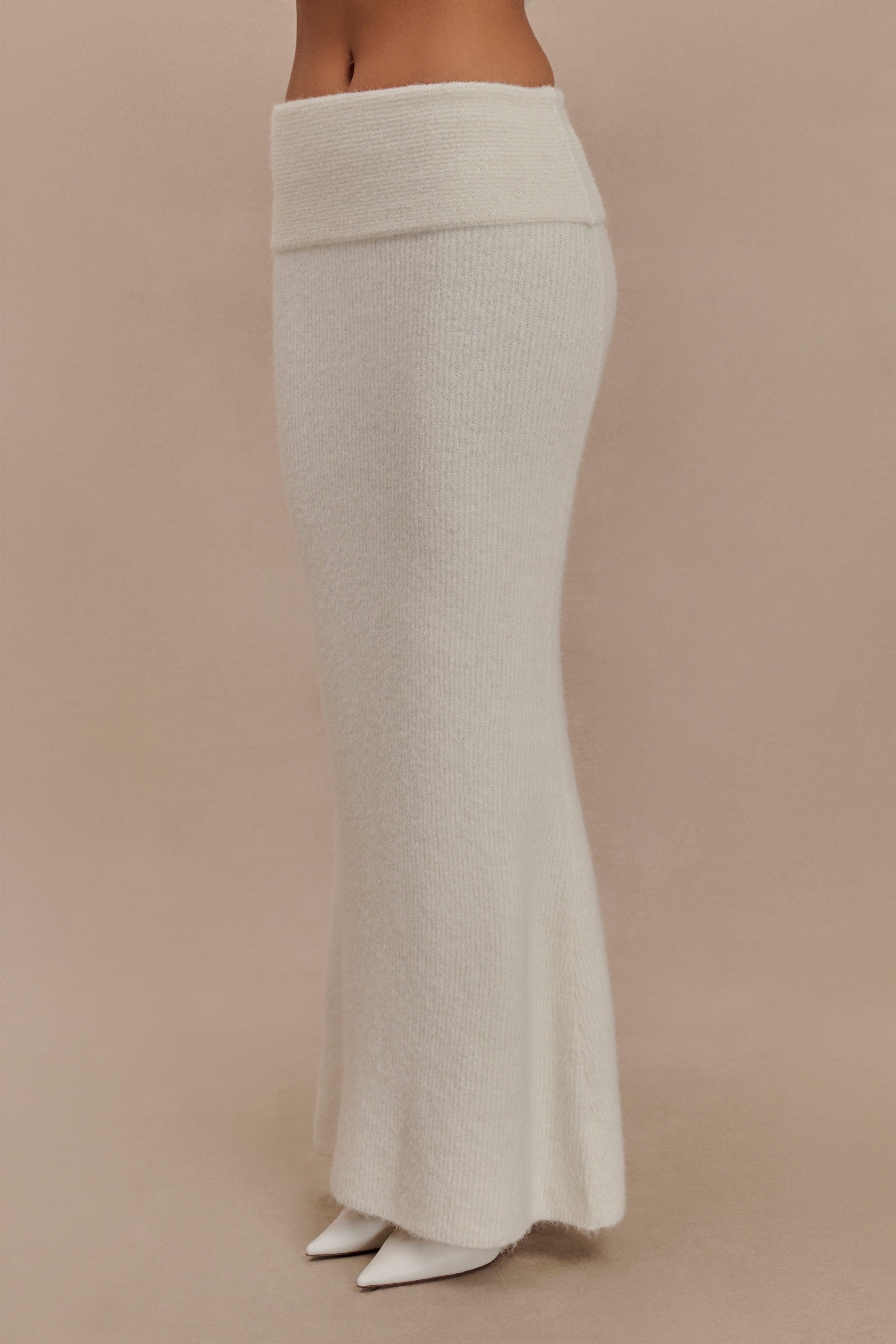 Charlotte Knit Maxi Skirt With Overlay - Ivory Product Image