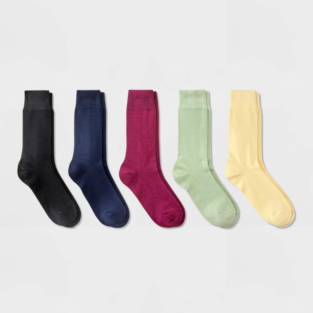 Mens Dress Crew Socks 5pk - Goodfellow & Co Yellow/Green/Plum 7-12 Product Image