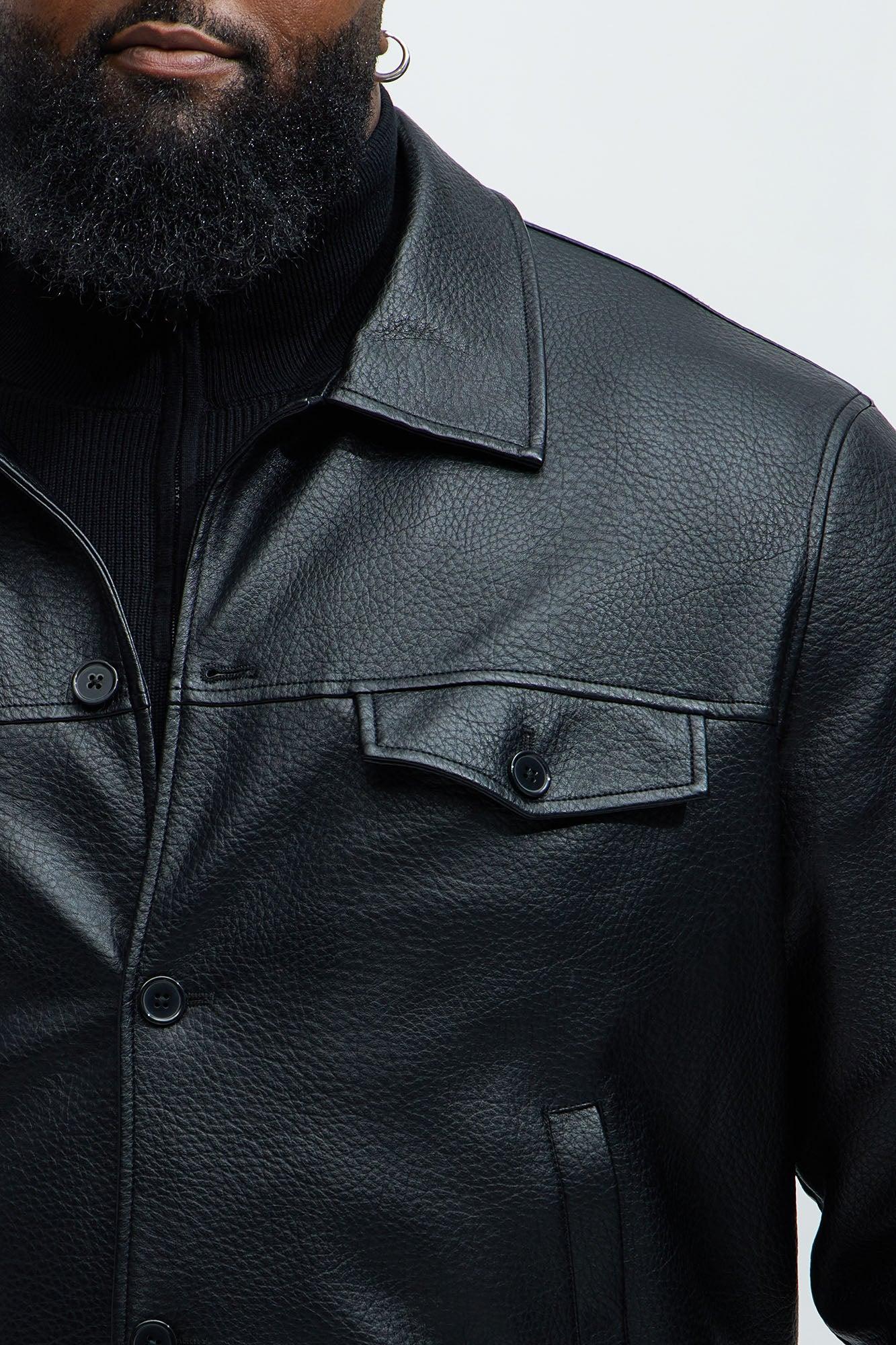 Carver Faux Leather Collar Bomber Jacket - Black Product Image