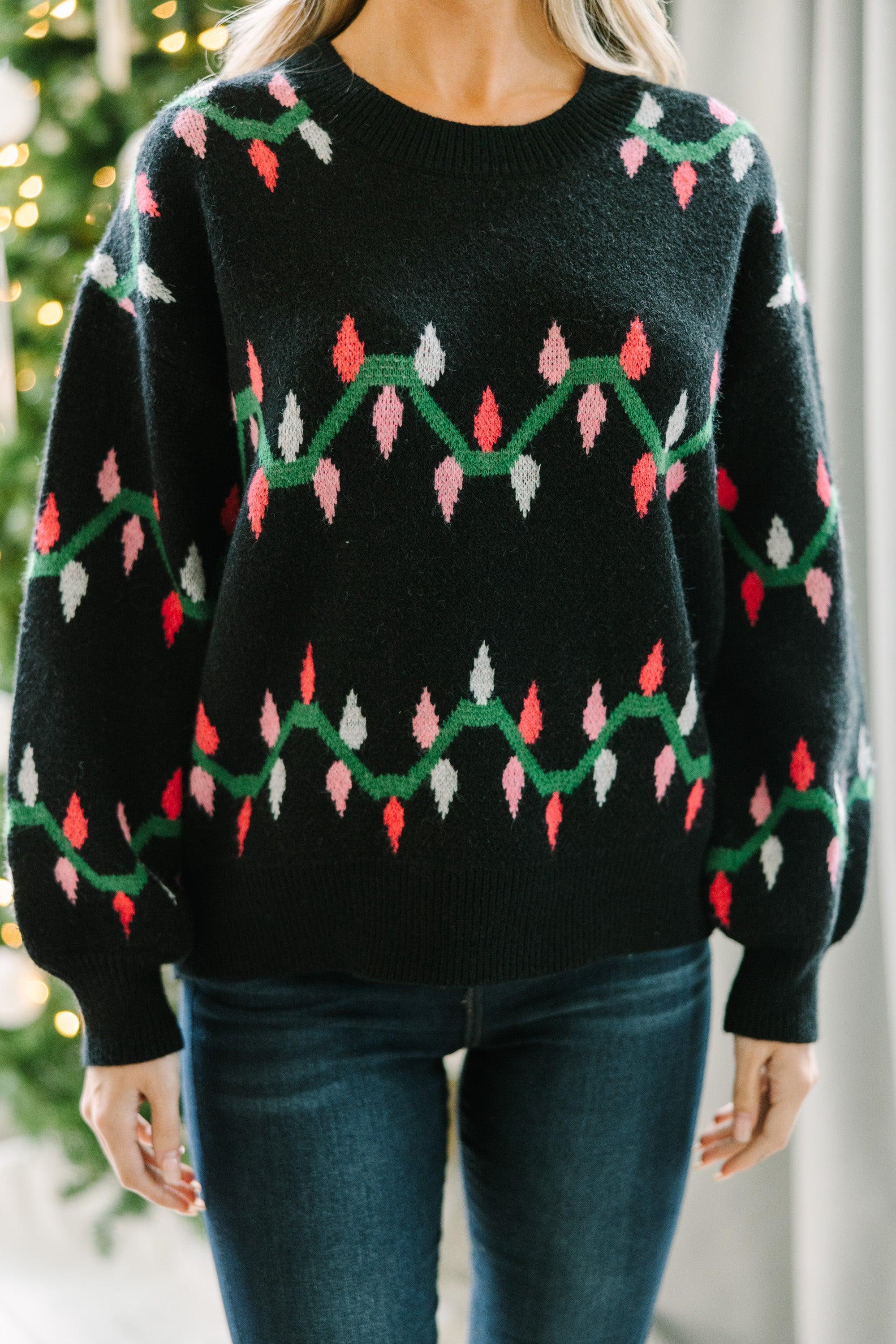 Holiday Cheer Black Christmas Lights Sweater Female Product Image