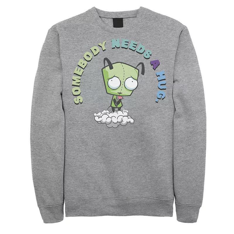 Mens Nickelodeon Invader Zim Gir Somebody Needs A Hug Sad Portait Graphic Fleece Pullover Grey Product Image