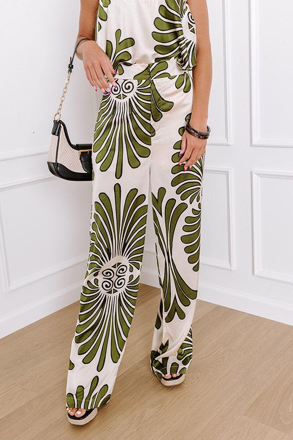 Hawaiian Paradise Satin High Waist Pants In Olive Product Image