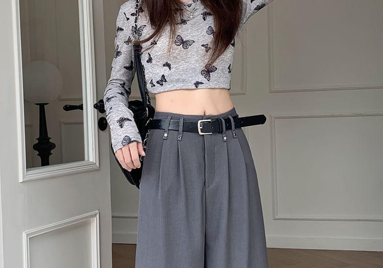 High Waist Plain Wide Leg Pants Product Image