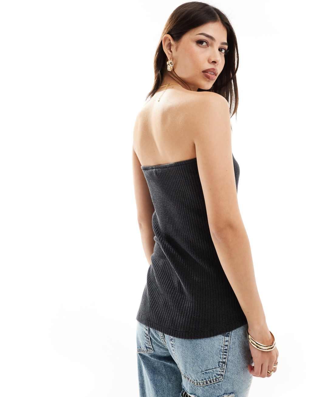 Vero Moda asymmetric ribbed jersey bandeau top in washed gray Product Image