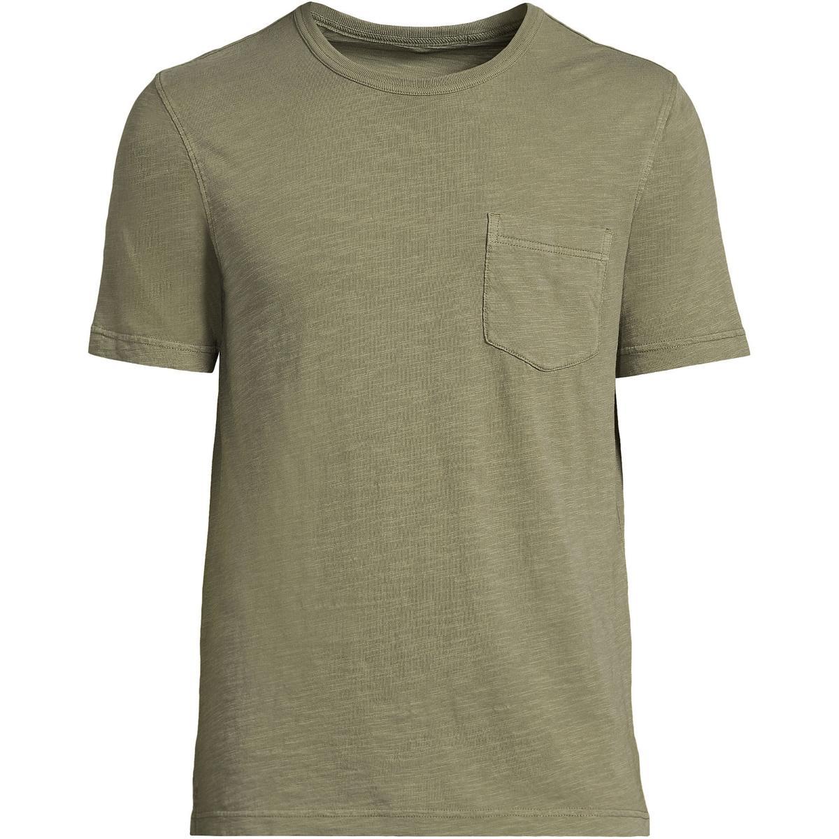 Big & Tall Lands End Garment Dye Slub Pocket Tee, Mens White Product Image