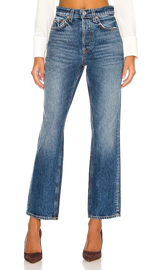 GRLFRND Cassidy High Rise Straight in Tribeca - Blue. Size 30 (also in 31). Product Image