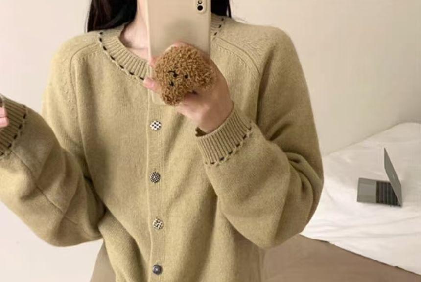 Round Neck Stitching Button Up Cardigan Product Image