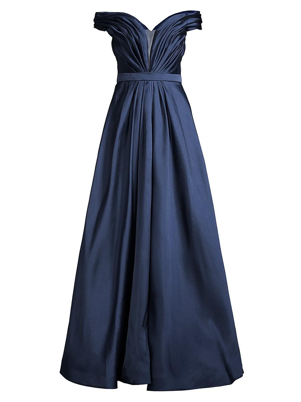 Womens Pleated Off-The-Shoulder Gown Product Image