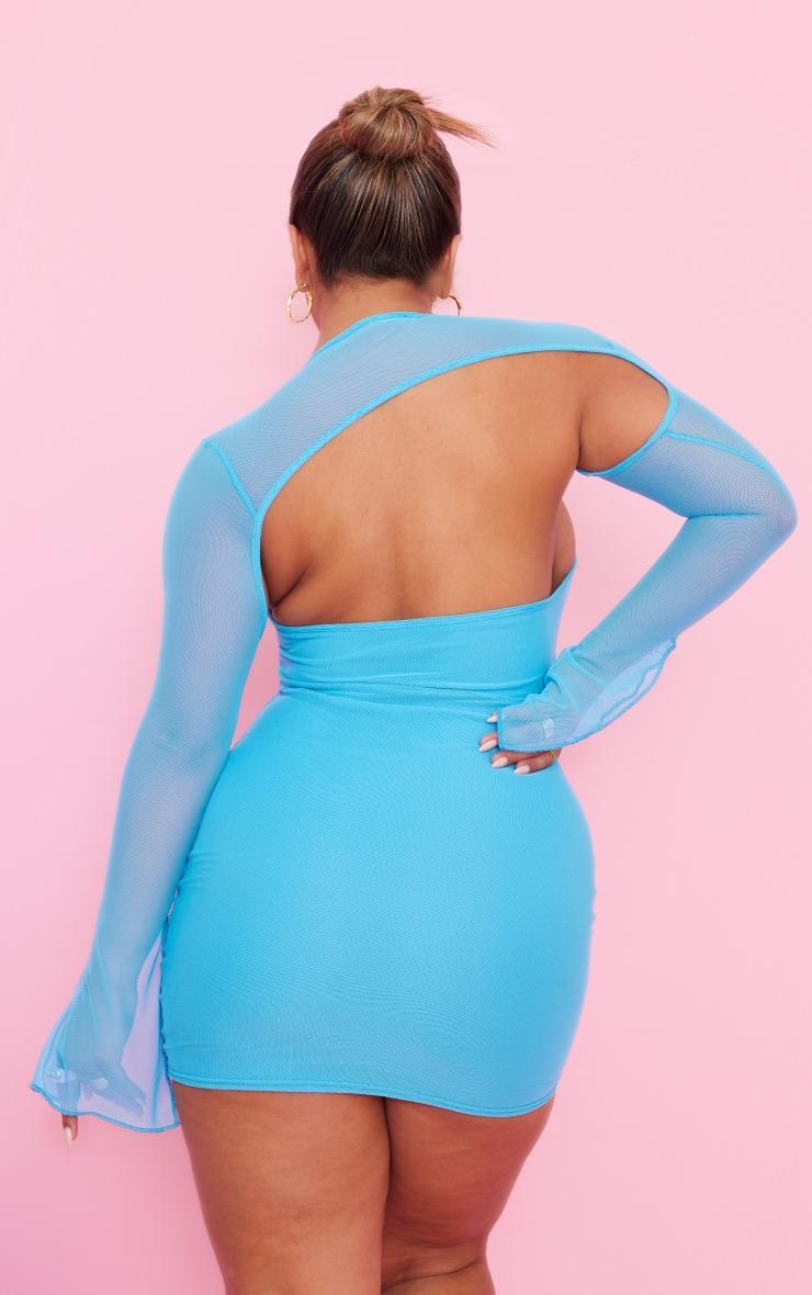 Shape Aqua Blue Mesh Cowl Bralet Detail Ruched Bodycon Dress Product Image