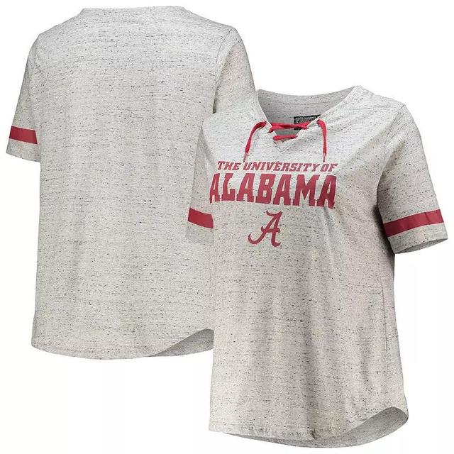 Womens Heathered Gray Alabama Crimson Tide Plus Size Lace-Up V-Neck T-Shirt Product Image