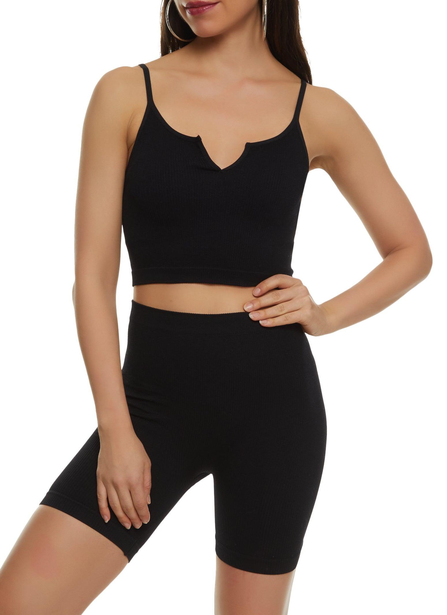 Womens Seamless Notch Neck Cropped Cami and Biker Shorts Product Image