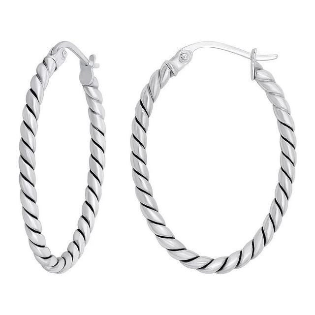 Aleure Precioso Sterling Silver Oval Twisted Click-Top Hoop Earrings, Womens Product Image