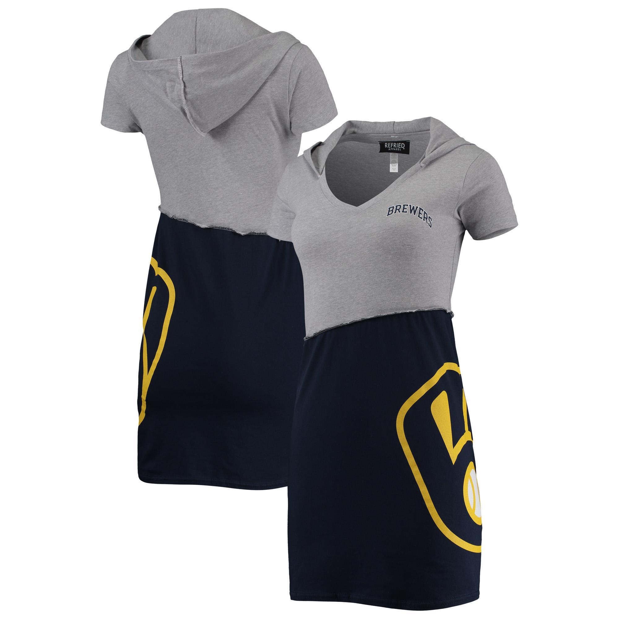 Womens Refried Apparel Heathered Gray/Navy Milwaukee Brewers Hoodie Dress Product Image