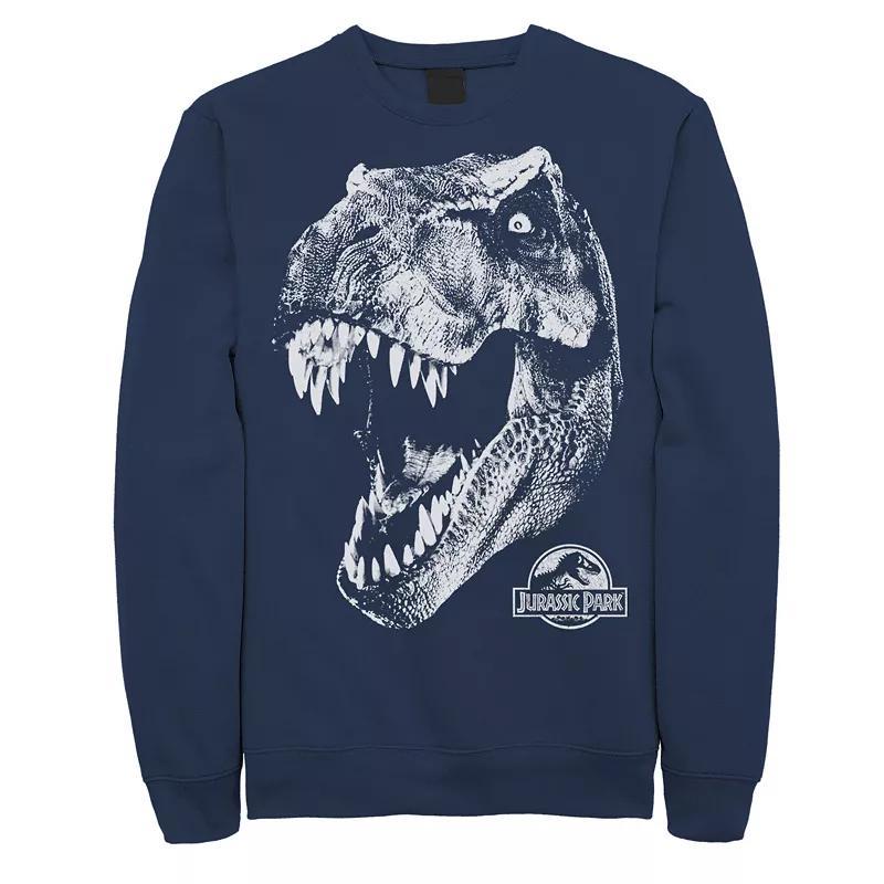 Mens Jurassic Park T-Rex White Head Roaring Fleece Graphic Pullover Grey Heather Product Image