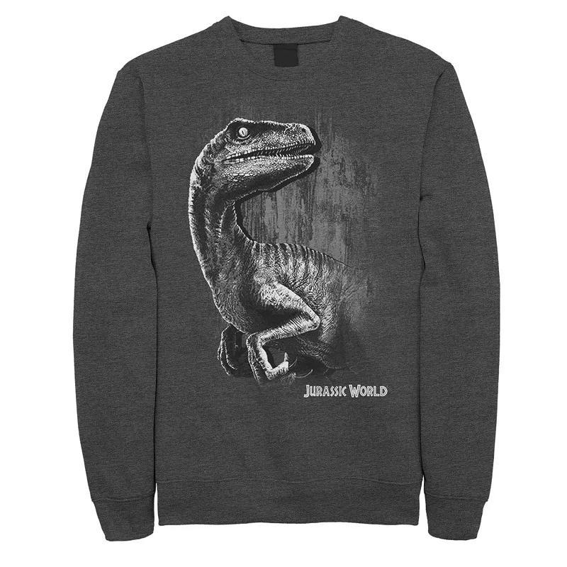 Mens Jurassic World Raptor Grunge Portrait Fleece Pullover Dark Grey Product Image