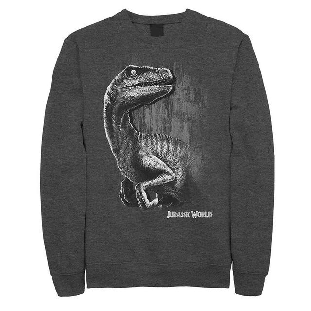 Mens Jurassic World Raptor Grunge Portrait Fleece Pullover Dark Grey Product Image