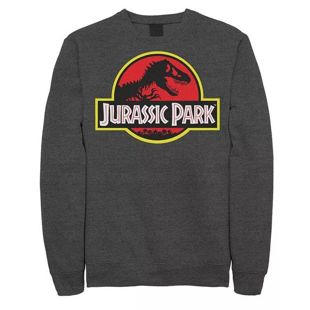 Mens Jurassic Park Red & Yellow Outline Logo Graphic Fleece Pullover Dark Grey Product Image