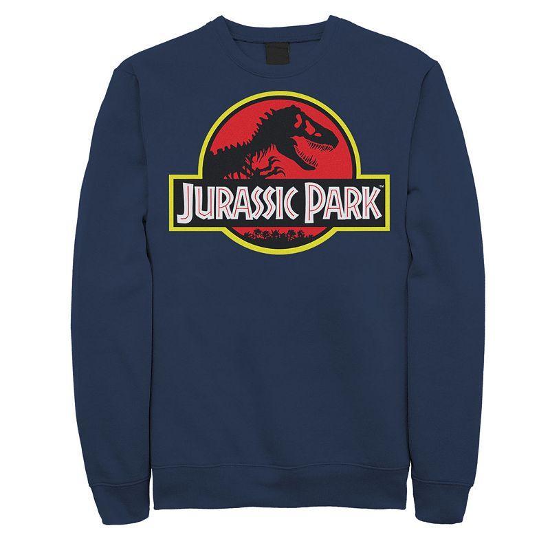 Mens Jurassic Park Red & Yellow Outline Logo Graphic Fleece Pullover Blue Product Image