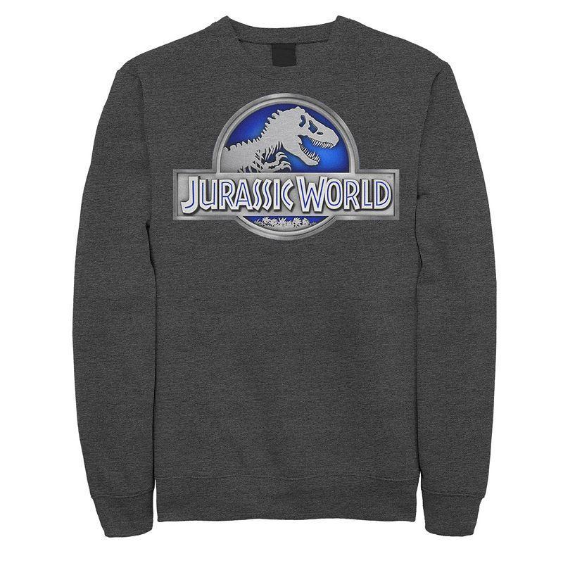 Mens Jurassic World Classic Blue Glow Fossil Logo Fleece Pullover Grey Heather Product Image