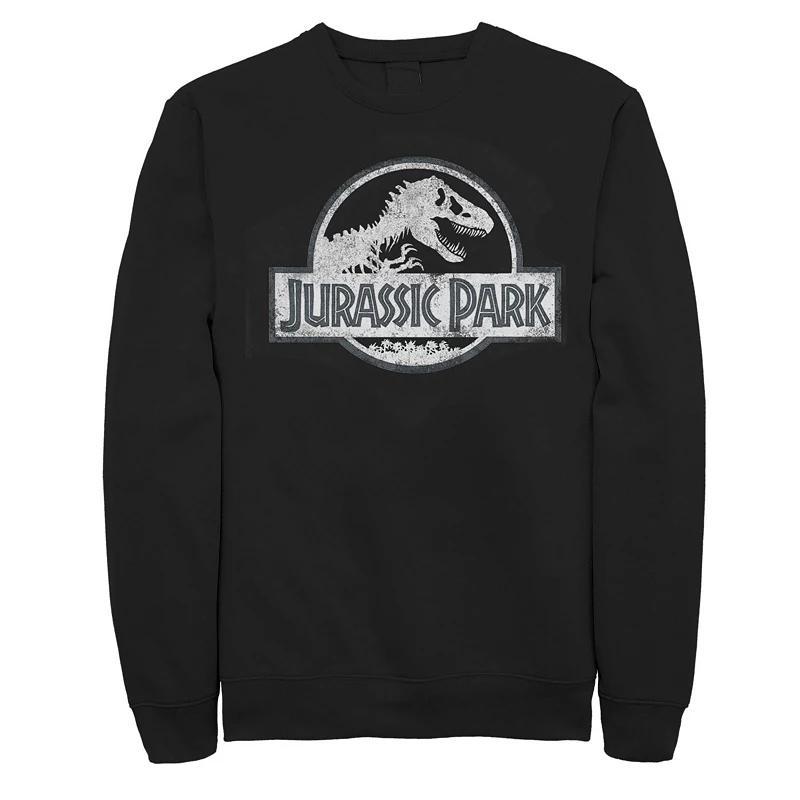 Mens Jurassic Park White Distressed Circle Logo Graphic Fleece Pullover Product Image