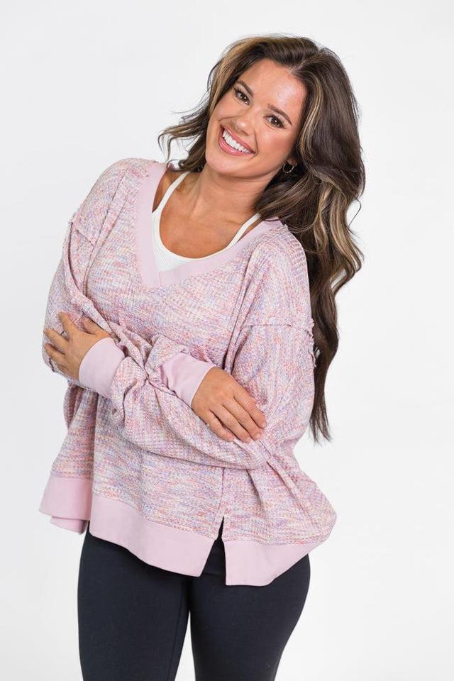 New To You Pink Oversized Multi Color Waffle Top Product Image