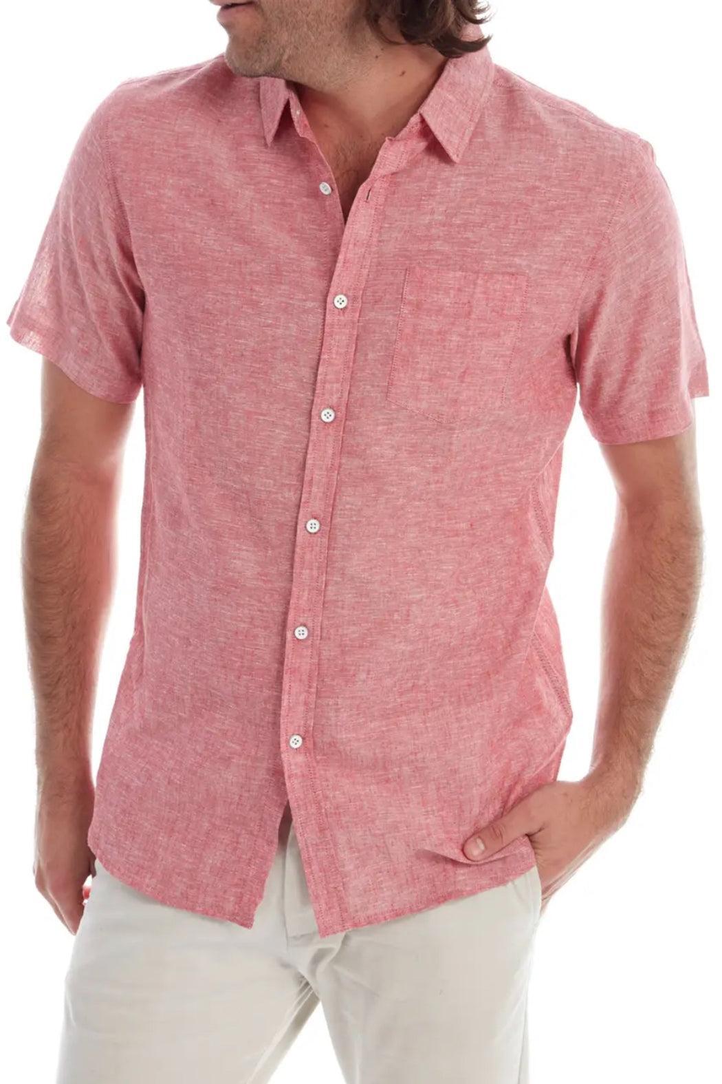 Short Sleeve Solid Linen Shirt Male Product Image