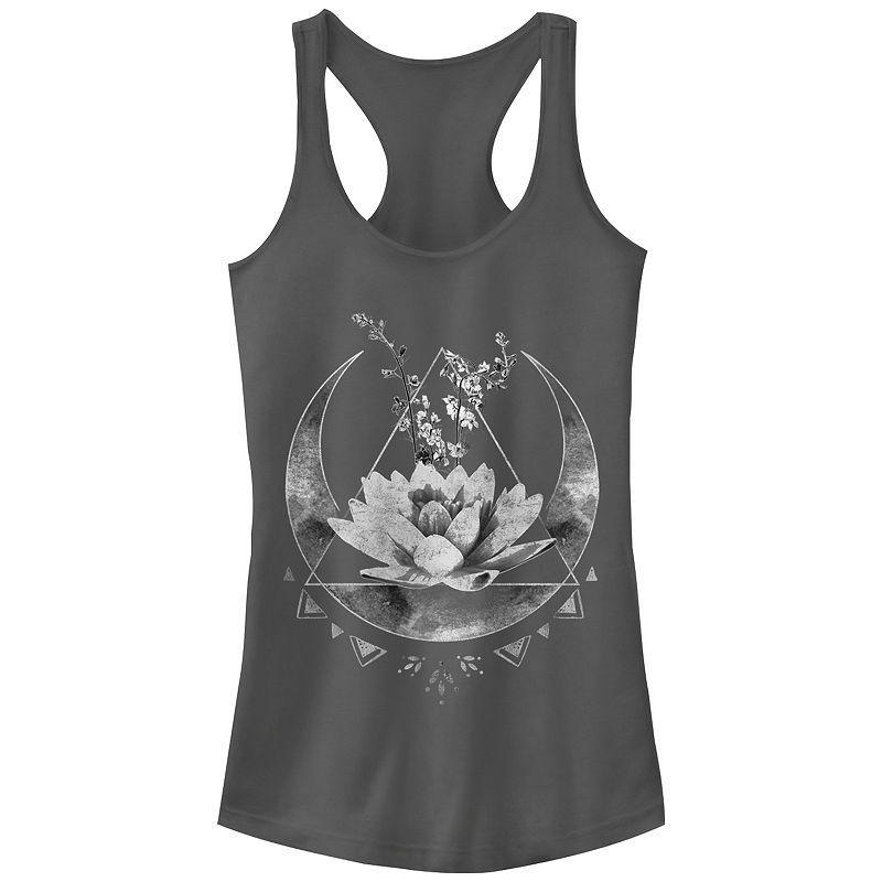 Juniors Lotus Flower Crescent Moon Tank Top, Girls Grey Product Image