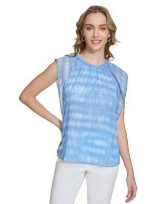 Calvin Klein Womens Printed Ruffled Sleeve Top Product Image