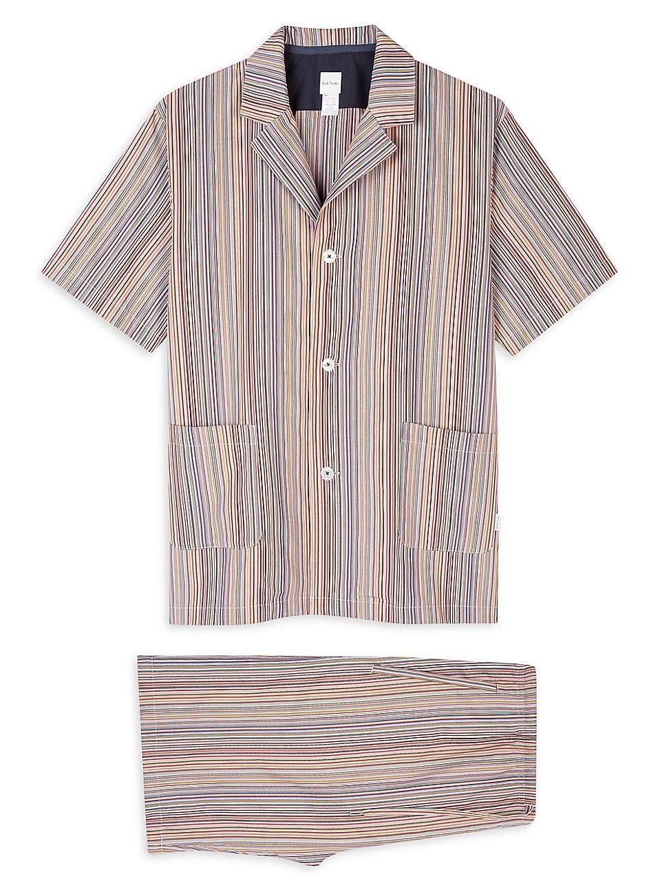 Mens 2-Piece Multicolor Striped Pajama Short Set Product Image