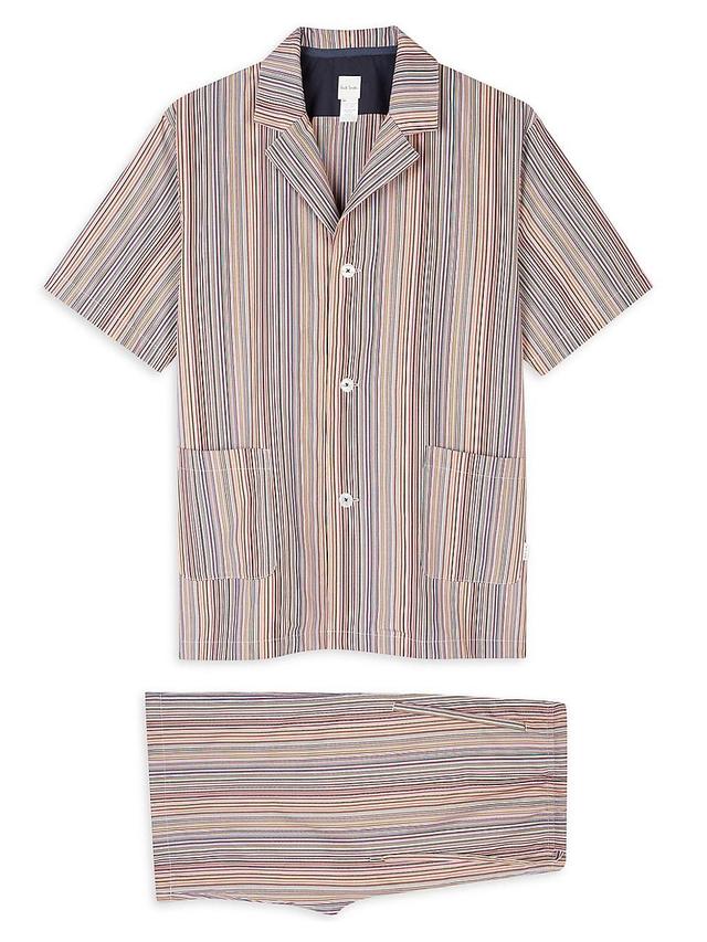 Mens 2-Piece Multicolor Striped Pajama Short Set Product Image