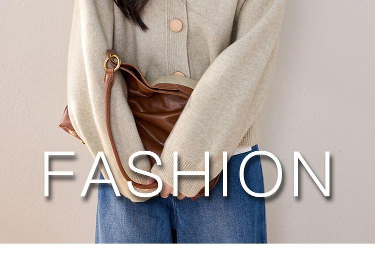 Round Neck Plain Cardigan Product Image