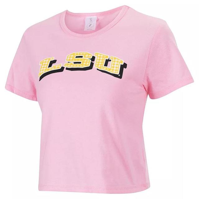 Womens ZooZatz LSU Tigers Gingham Logo Cropped T-Shirt Product Image