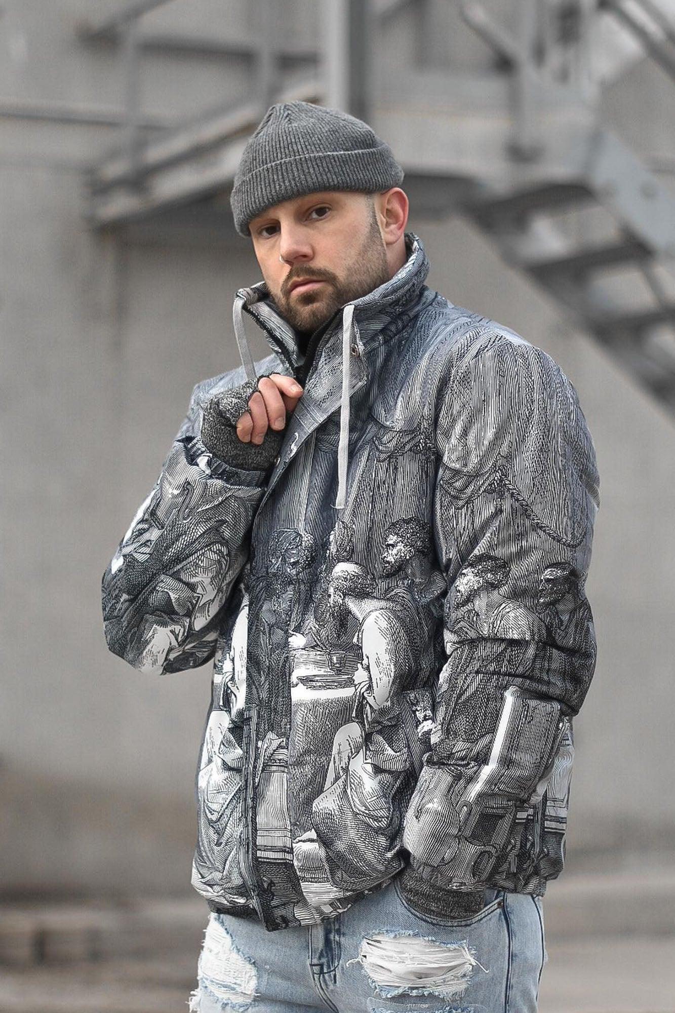 Last Supper Puffer Jacket - Grey/combo Product Image