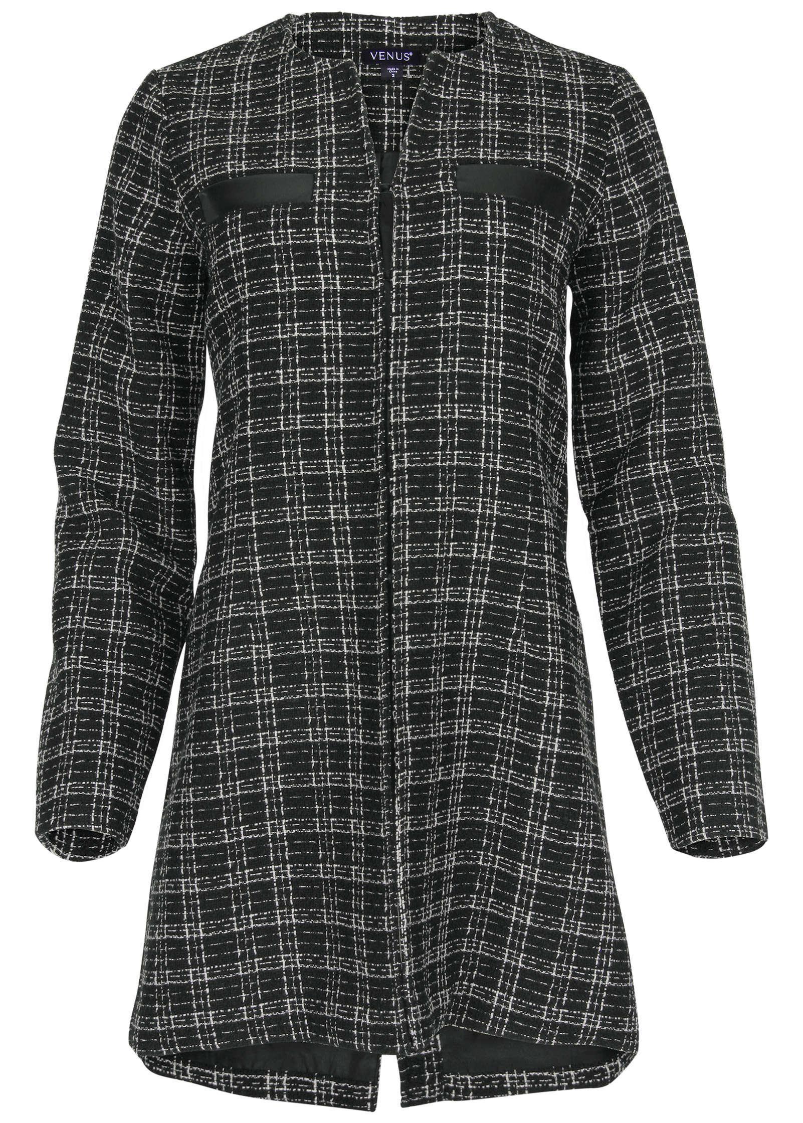 Tweed And Faux-Leather Coat - Black & White Product Image