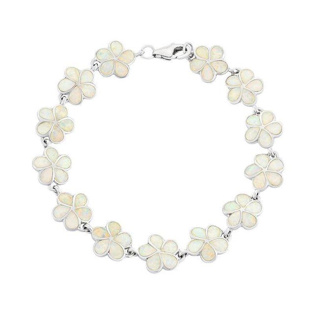 Lab-Created Opal Sterling Silver Flower Bracelet, Womens White Product Image