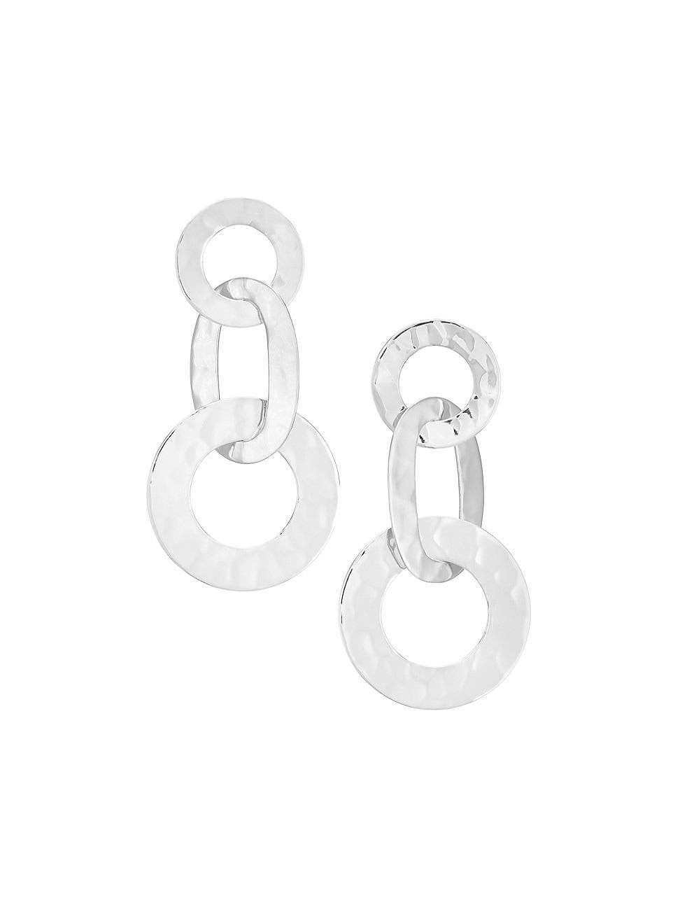 Womens Classico Sterling Silver Hammered Triple Roma Link Circle Drop Earrings - Silver - Silver Product Image