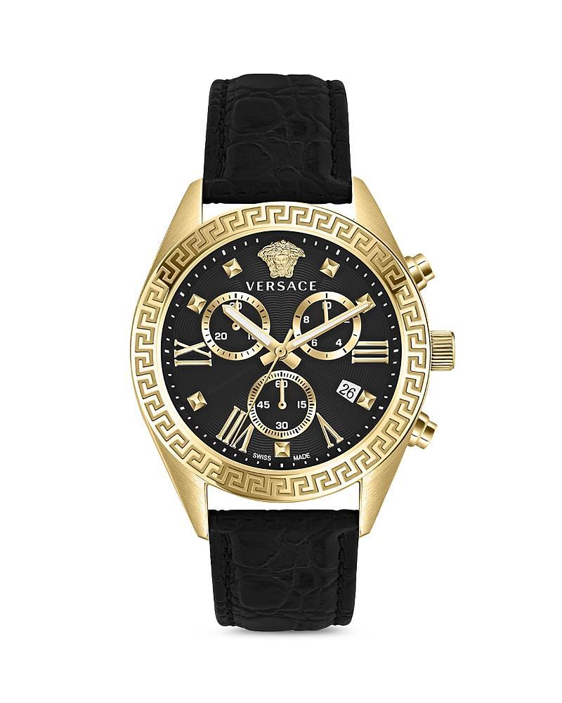 Womens Greca Chrono Goldtone Stainless Steel & Leather Watch Product Image