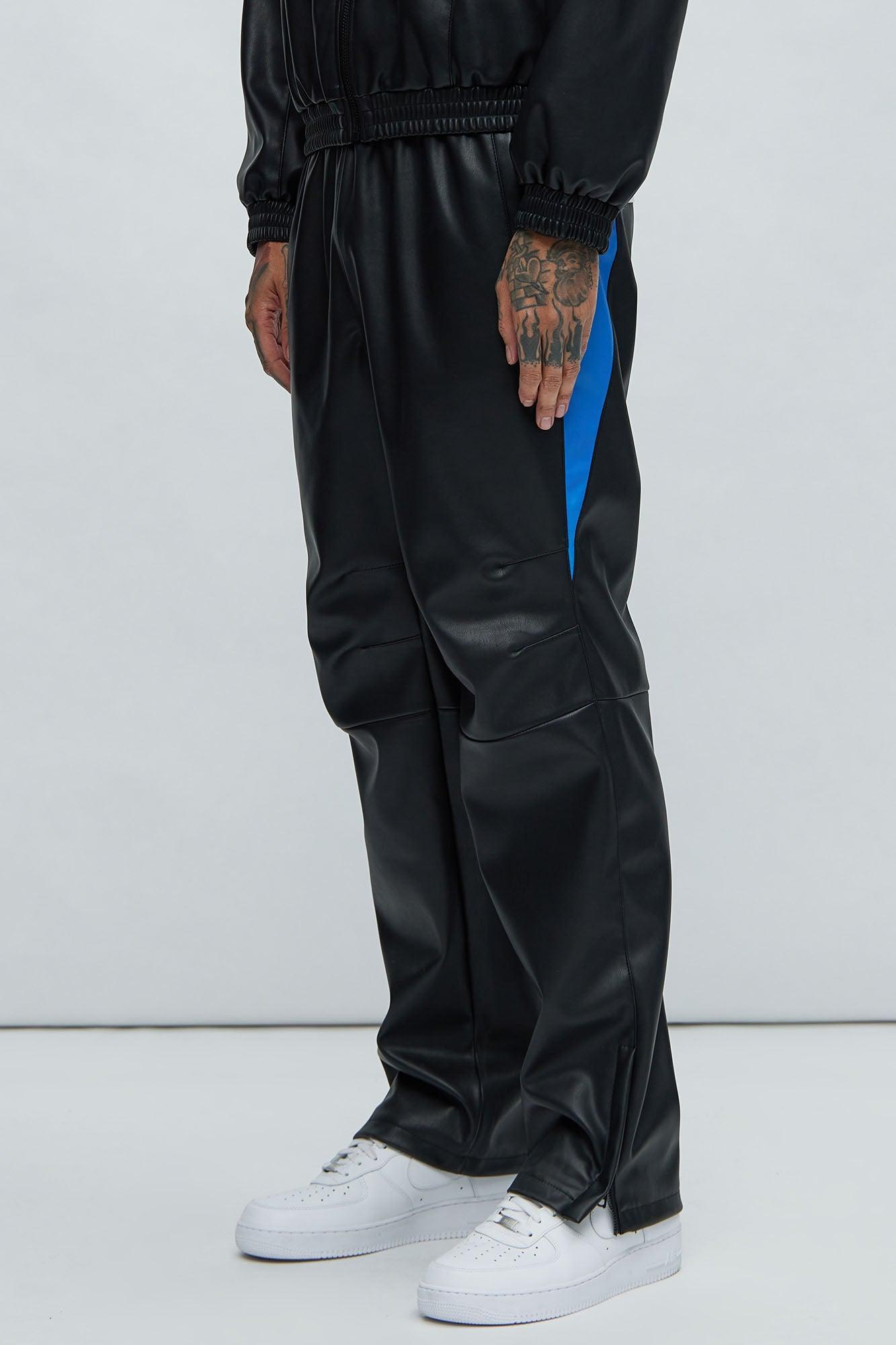 River Faux Leather Track Pants - Black/combo Product Image